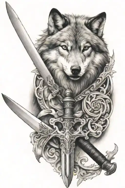 wolf and sword tattoo design idea