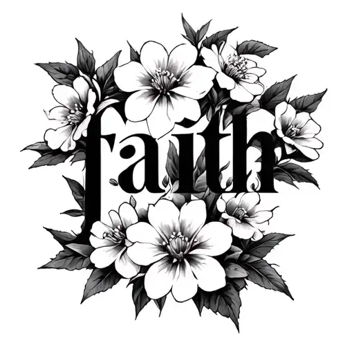 the word faith with Jasmine flowers growing tattoo design idea