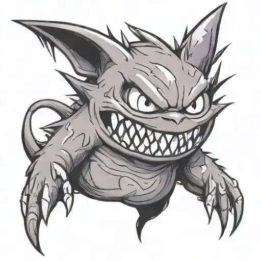 gengar Pokémon saying "Trekuna Mekoides Trecorum Satis Dee" tattoo design idea