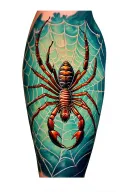 "A three-dimensional (3D) tattoo design on the arm, featuring a large spider trapping a predatory scorpion in its webs. Spider and Scorpion tattoo design idea