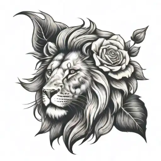 Lion, rose and Sun tattoo design idea