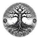 Yggdrasil, the World Tree, intertwined with Nordic runes representing resilience and growth tattoo design idea