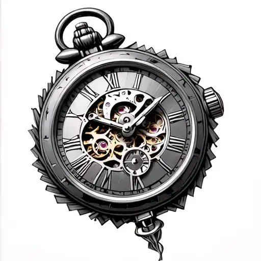 matrix and fob watch mechanism intertwined tattoo design idea