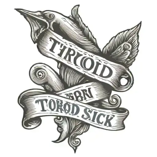 a thyroid with "born sick" written under in old english font tattoo design idea