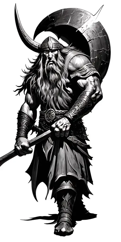 viking in battle tattoo design idea