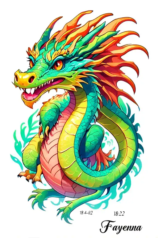 "Fayenna 18-4-22" cartoon dragon tattoo design idea