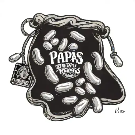bag of jelly beans w "PAPAS' JELLY BEANS" written on it tattoo design idea