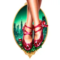 two sparkling ruby ballet slippers with emerald city in the background tattoo design idea