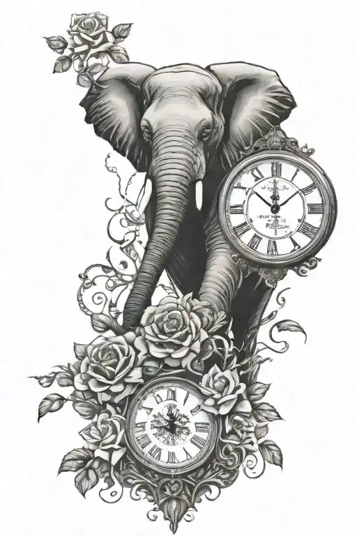 Elephant and time clock, roses, poison tree, Full sleeve  tattoo design idea