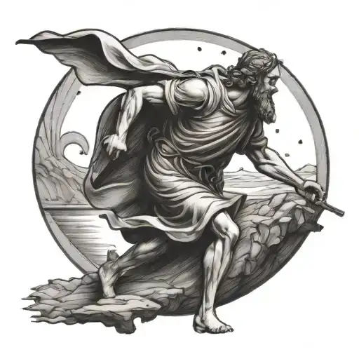 saint Christopher walking towards the moon  tattoo design idea