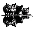 wolf looking at reflection of a wolf pup tattoo design idea
