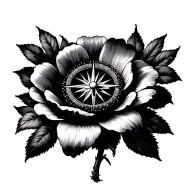 line, small flower, point compass tattoo design idea