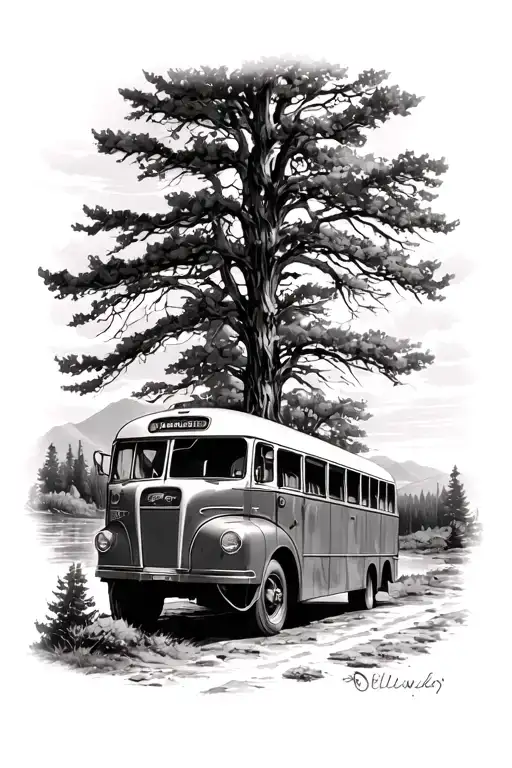 yelliwstone national park with old tour bus tattoo design idea