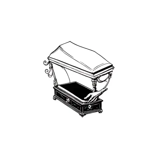  skeleton hand opening large coffin tattoo design idea