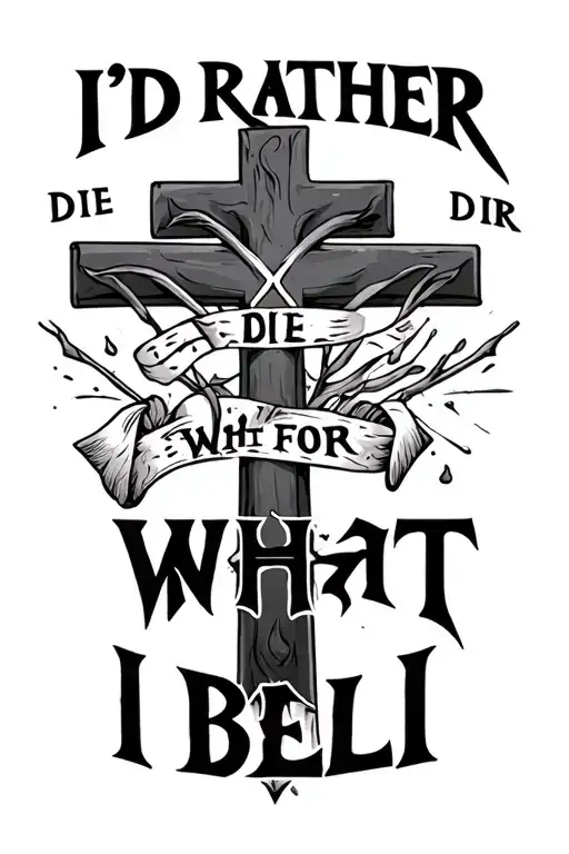 "I'd rather die for what I beli" three crosses tattoo design idea