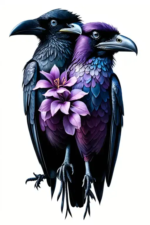 Two ravens with tradescantia zebrina tattoo design idea