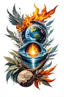 A unique design combining the four elements (earth, water, fire, air) into a cohesive and balanced composition tattoo design idea