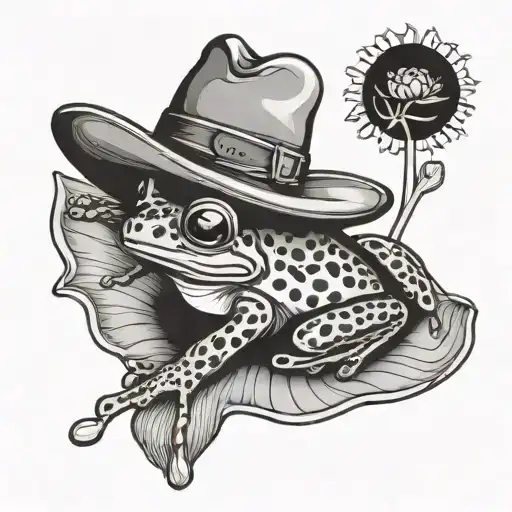 frog with cowboy hat on lilly pad tattoo design idea