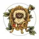 pekingese on a throne, with a circular frame tattoo design idea