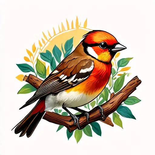 finch bird perched tattoo design idea