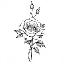 single rose and aster and cosmo flower in black and white linework tattoo design idea