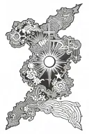 siluet of the Philippines map, a big cross at the back, the sun of the Philippines flag in the back tying together tattoo design idea