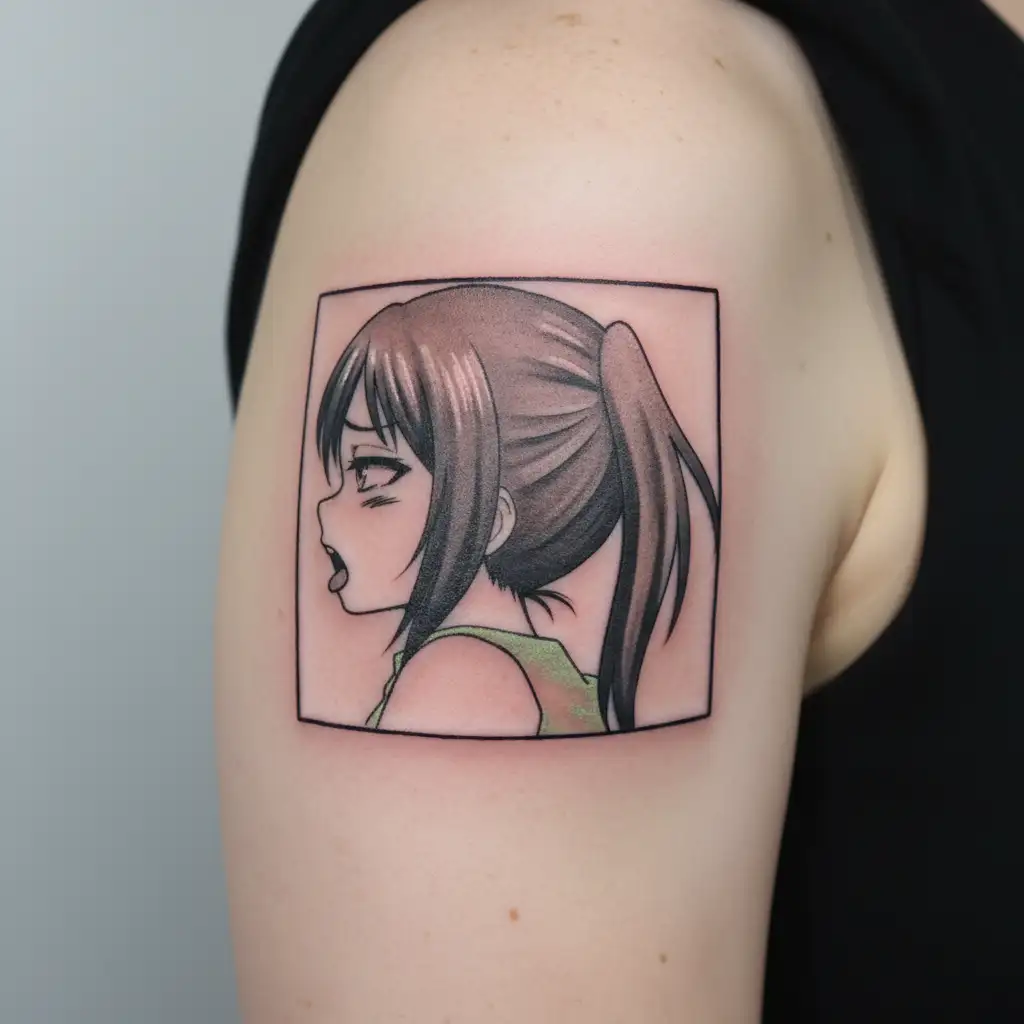 Ahegao girl side view  tattoo design idea