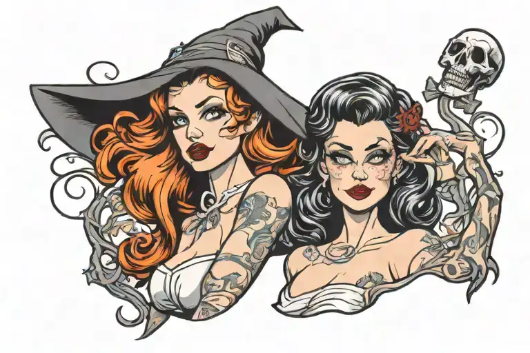 Halloween pin up girl tattoo design idea