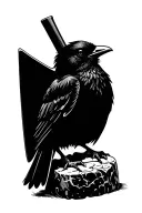 Black bird sitting on a meat cleaver tattoo design idea