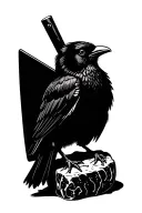 Black bird sitting on a meat cleaver tattoo design idea