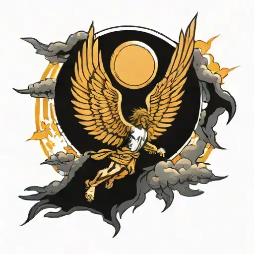 Icarus falling with his wings melting sun above him compass below him falling from the sky tattoo   tattoo design idea