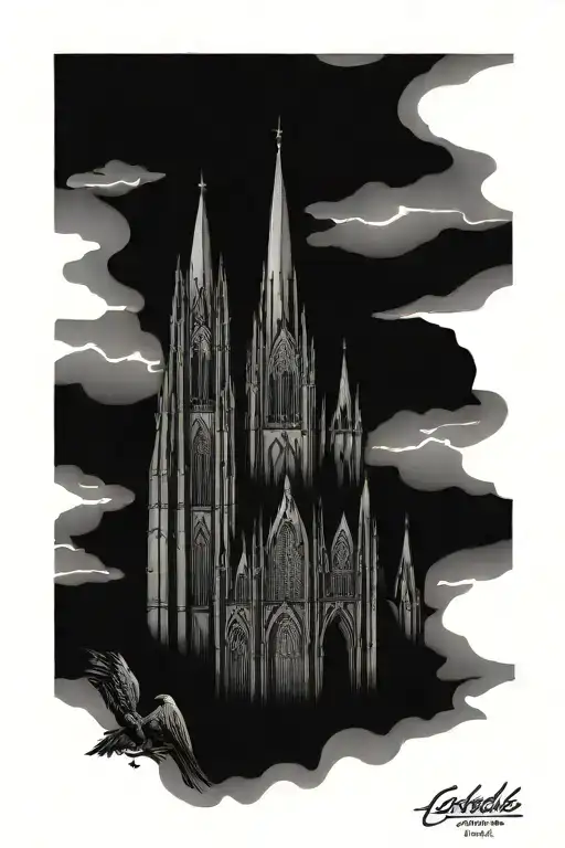 gothic cathedral scene tattoo design idea