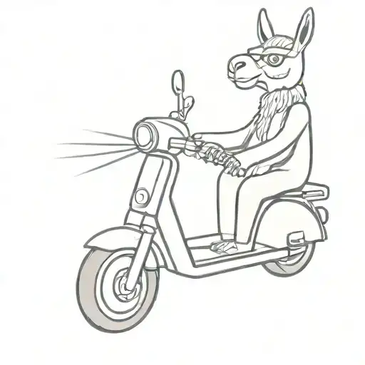 a lama driving an escooter with a blunt in mouth tattoo design idea