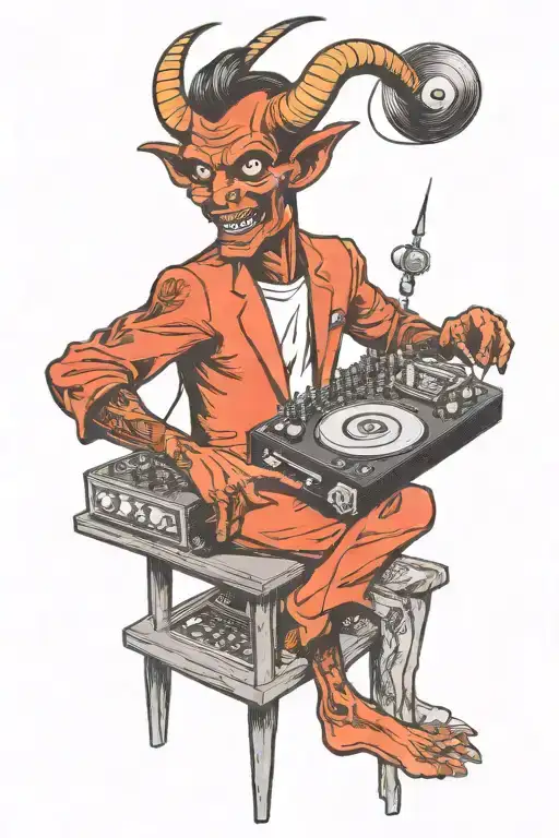The devil as a DJ mixing music tattoo design idea