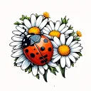 Ladybug and daisy flowers minimal tattoo design idea