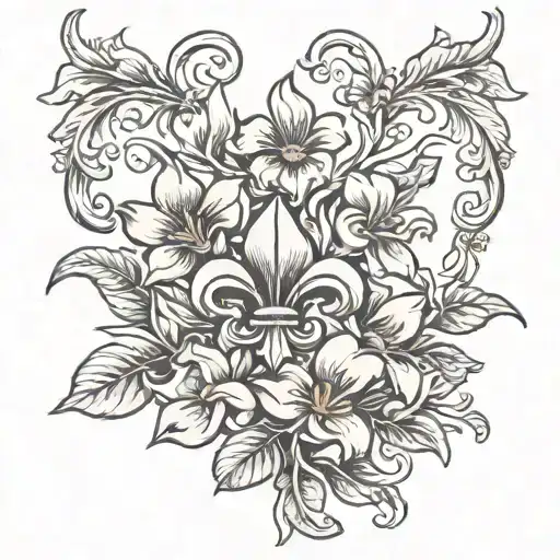 3 fleur de lis and magnolia flower & branch tattoo design idea