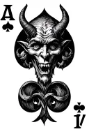 playing card with devil  as the face but the card number should be the number 13 of spades in an old English font tattoo design idea