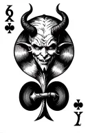 playing card with devil  as the face but the card number should be the number 13 of spades in an old English font tattoo design idea