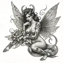 dark fairy nude woman full body tattoo design idea