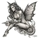 dark fairy nude woman full body tattoo design idea