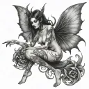 dark fairy nude woman full body tattoo design idea
