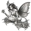 dark fairy nude woman full body tattoo design idea