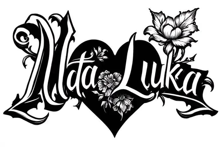 two word tattoo " Nata Luka " and between them a simple heart. make this tattoo in gothic style tattoo design idea