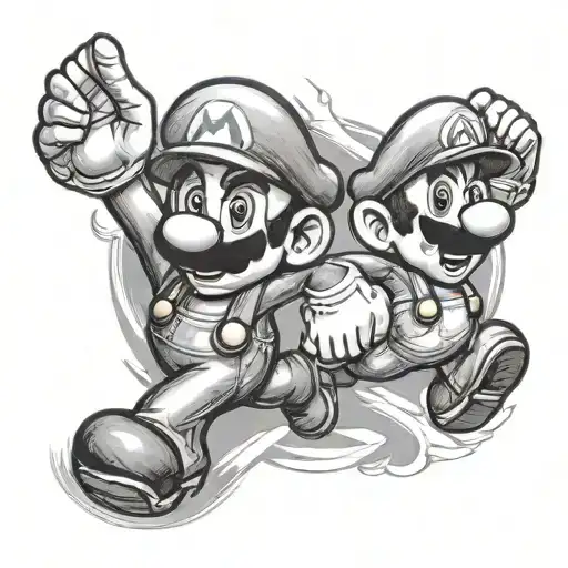 mario back to back with luigi tattoo design idea