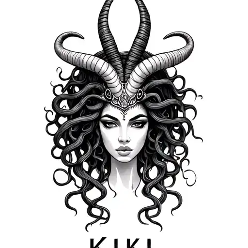 "Kiki" Capricorn and African Medusa tattoo design idea
