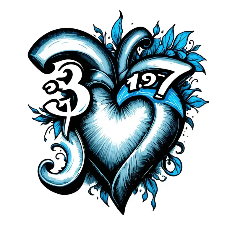 blue heart with number 3167 tattoo design idea