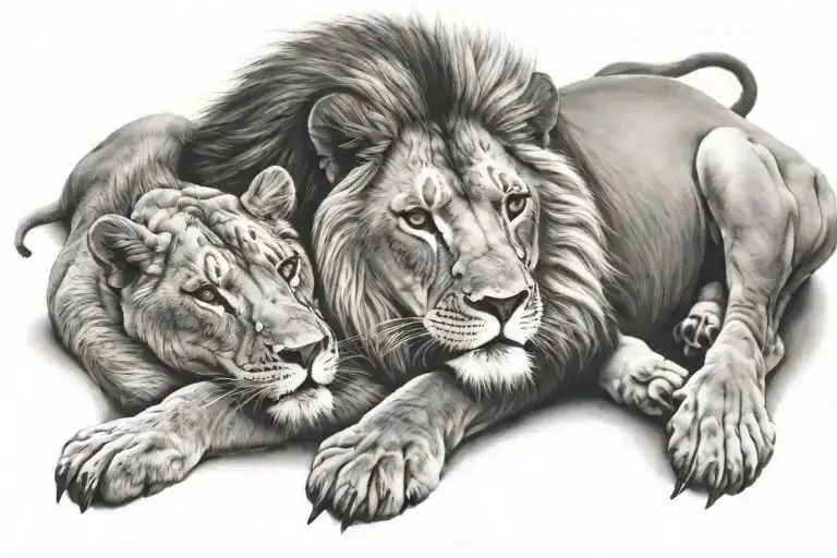 lion and lamb laying tattoo design idea