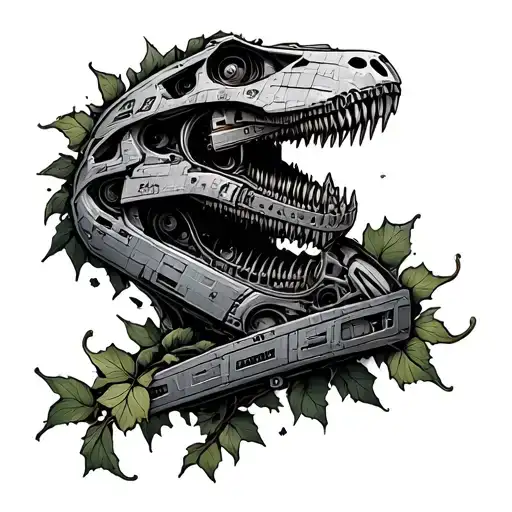  broken Starship Raptor V3 engine with a vine wrapping around it tattoo design idea