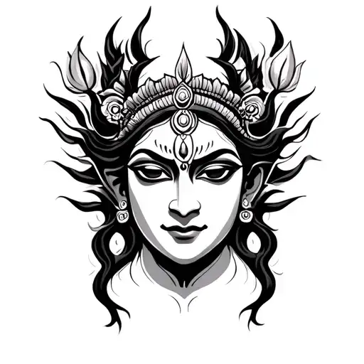 powerful Kali Devi face calm yet furious minimal tattoo tattoo design idea