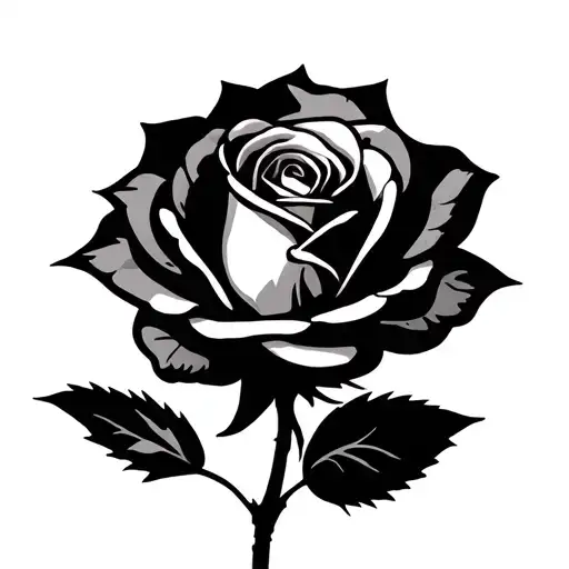 rose with no shading, just outline, stencil ready tattoo design idea